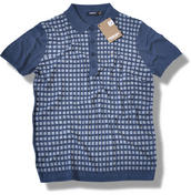 View Item Farah Vintage Grid Knitted Polo Sea Blue White